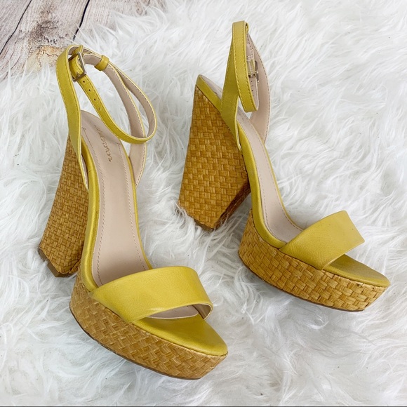 Xhilaration Shoes - XHILIRATION Cute Yellow Strappy Strappy Weave Heel